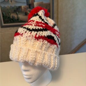 St. John's Bay Red and Black Knit Pom-Pom Hat